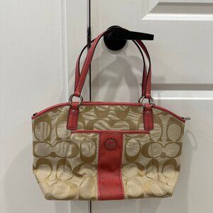 COACH SIGNATURE STRIPE POCKET TOTE
